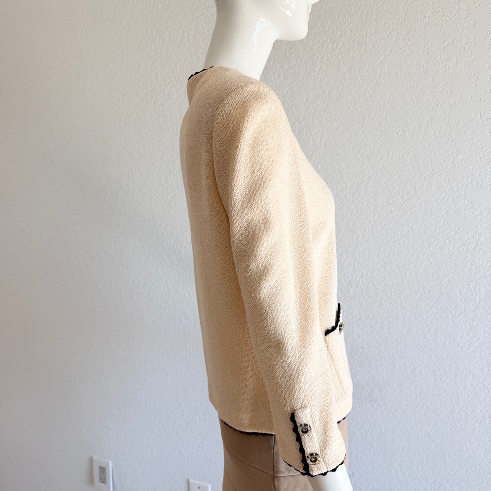 St. John Cream Bouclé Jacket with Black Trim - Picture 7 of 14